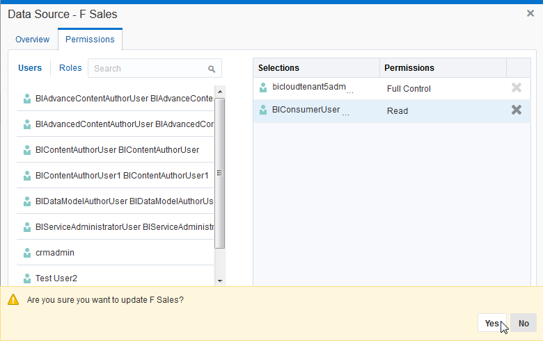 データ・ソース更新の確定