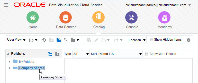 カタログで、「会社共有」フォルダを選択します。
