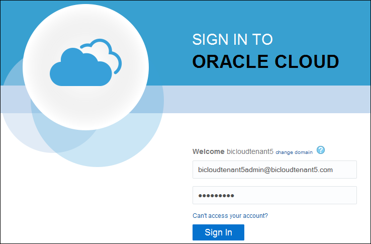 Oracle Data Visualization Cloud Serviceへのサインイン。
