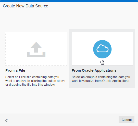 「新規データ・ソースの作成」ダイアログで「Oracle Applicationsから」を選択します。