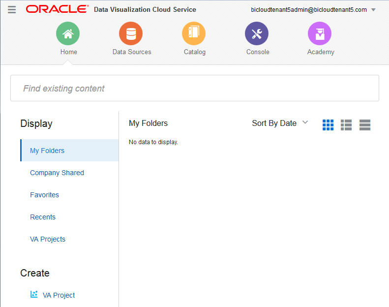 Oracle Data Visualization Cloud Serviceホーム・ページ
