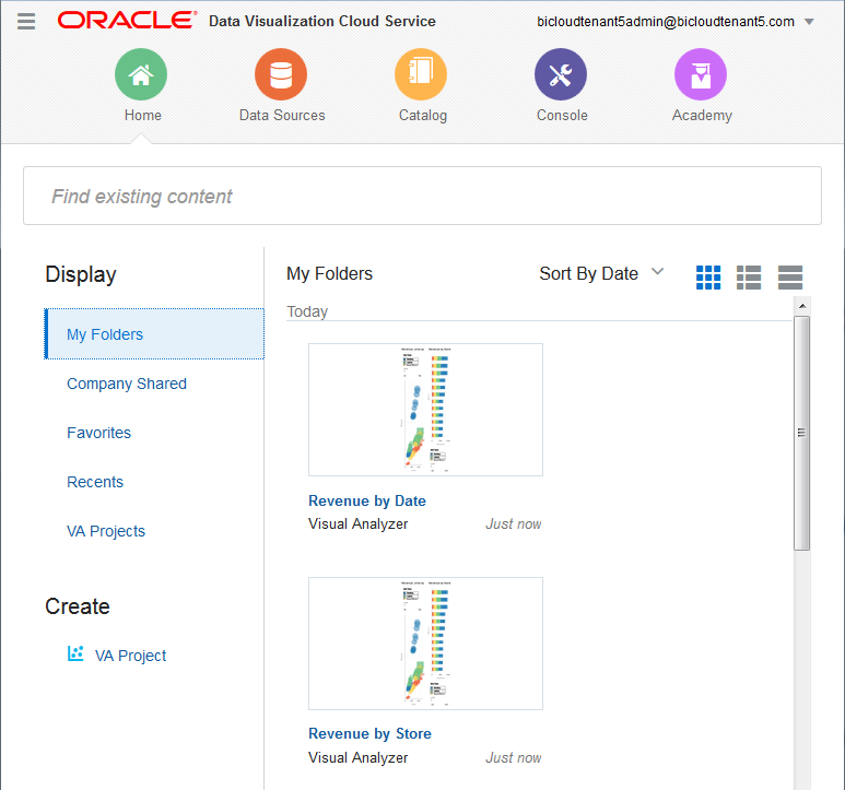 Oracle Data Visuallization Cloud Serviceホーム・ページ
