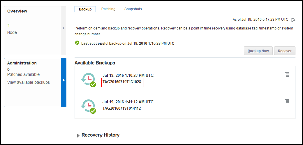 「Oracle Database Cloud Service Backup」ページ