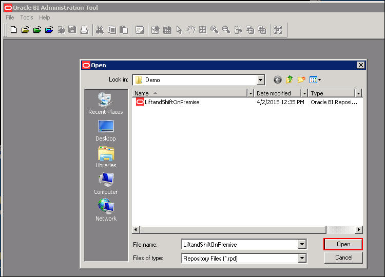 オンプレミス・データ・モデルを開く