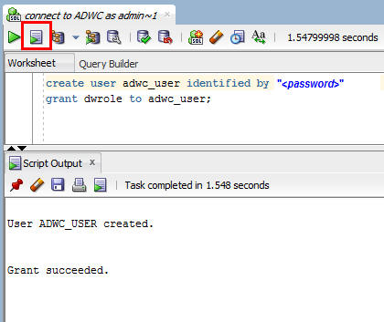 adwc_userを作成するSQL Developerコマンド