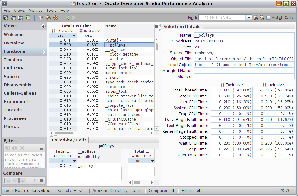 image:Screen shot of Performance Analyzer's Functions tab