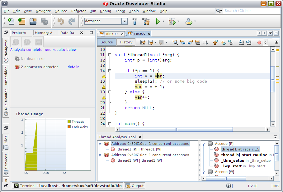 image:Screen capture of IDE with Data Race Detection running