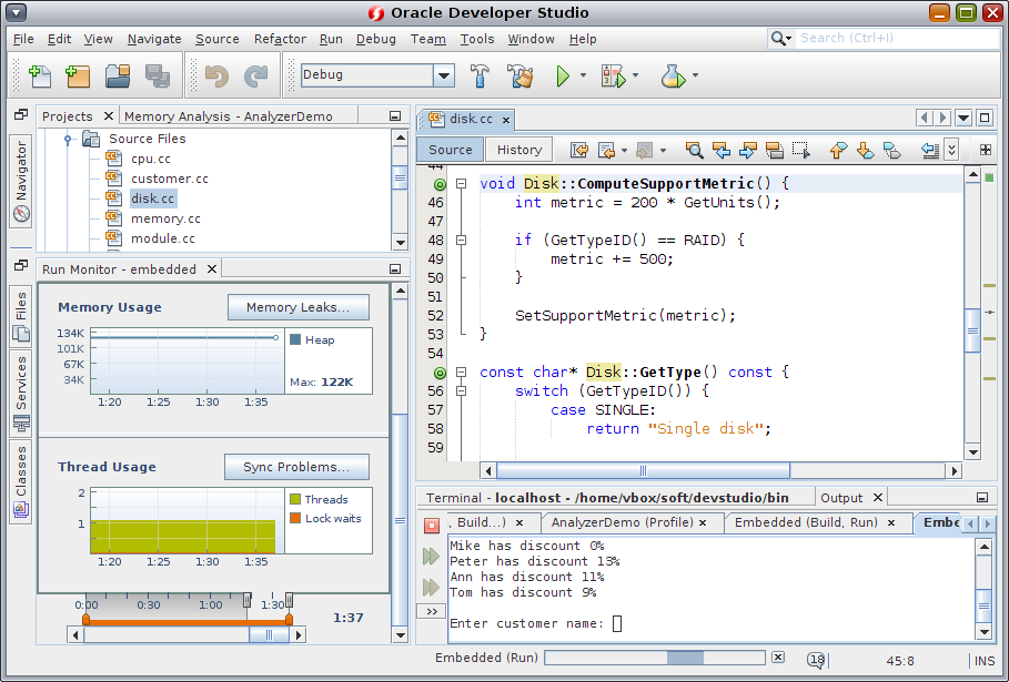 image:Screen capture of the IDE with Run Monitor tools