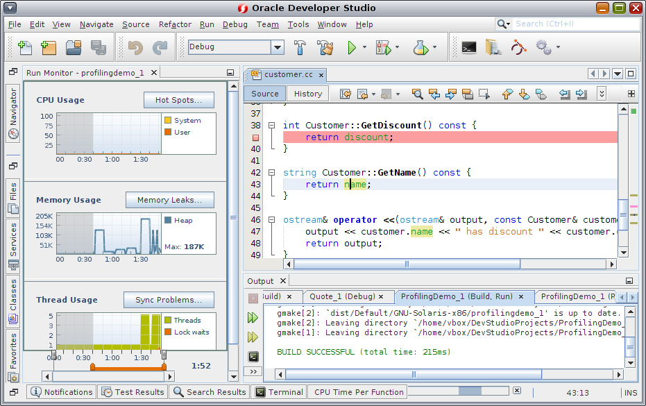image:Screen capture showing the Oracle Developer Studio IDE