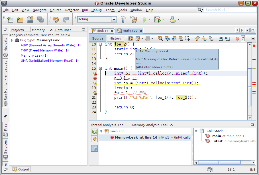 image:Screen capture of IDE with Memory Access Errors running