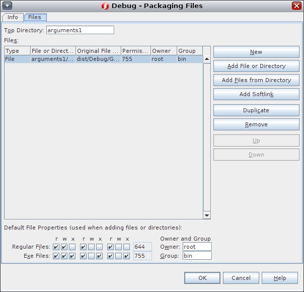 image:Packaging Files dialog box, Files tab