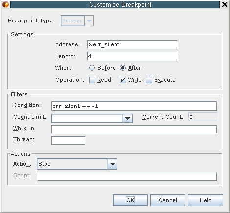 image:Customize Breakpoint dialog box