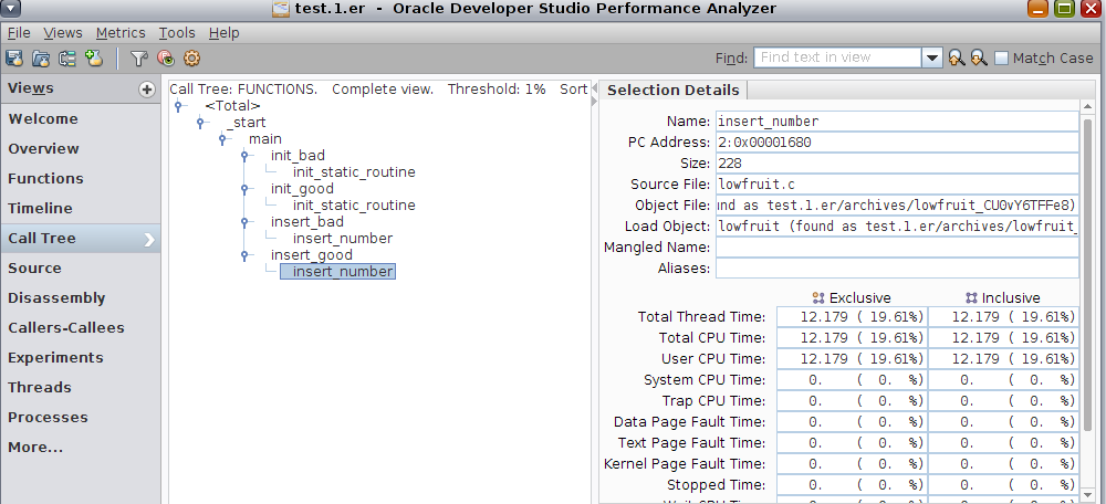 image:Call Tree view shows dynamic call graph of the program annotated with performance metrics