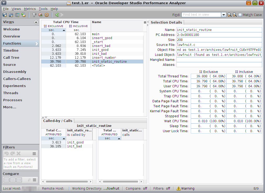 image:Functions view shows the list of functions in the application and performance metrics for each function