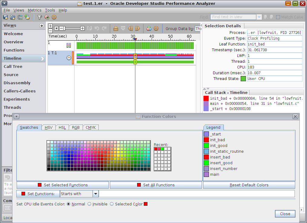 image:Function Colors dialog box for changing colors of functions in Timeline