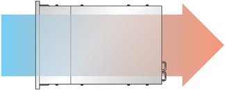 イメージ: サーバーの通気の方向を示す図。