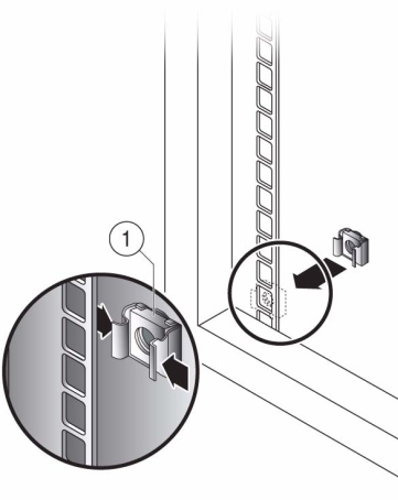 image:图中显示了将卡式螺母插入到左机架滑轨板