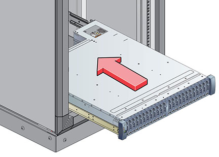 Illustration présentant la manière adéquate d'installer une étagère de disques dans un rack image:Illustration présentant la manière adéquate d'installer une étagère de disques dans un rack