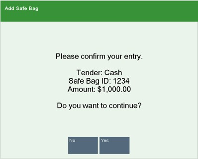 Confirm Safe Bag Amount Prompt
