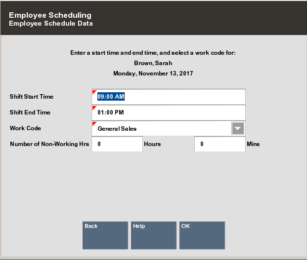 Employee Scheduling Data Form