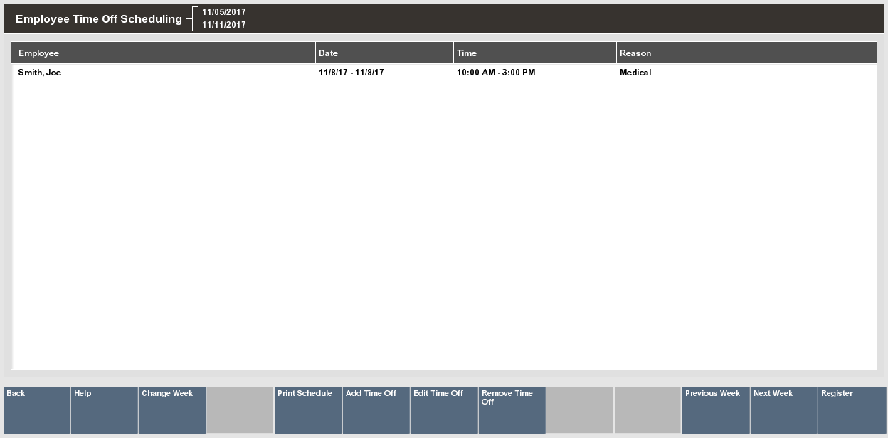 Employee Time Off Scheduling Screen Example