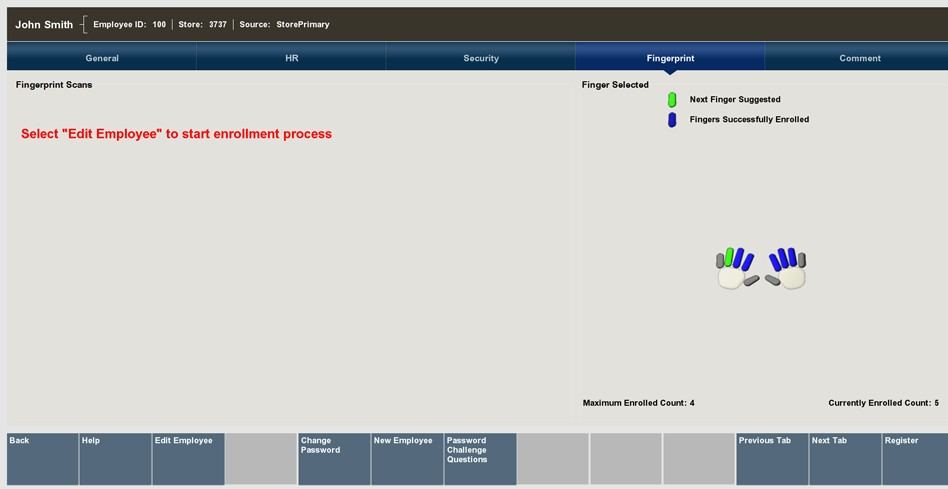 Fingerprint Enrollment Status Screen View Only Mode
