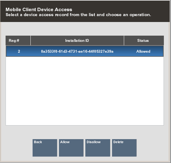 Mobile Client Device Access Screen