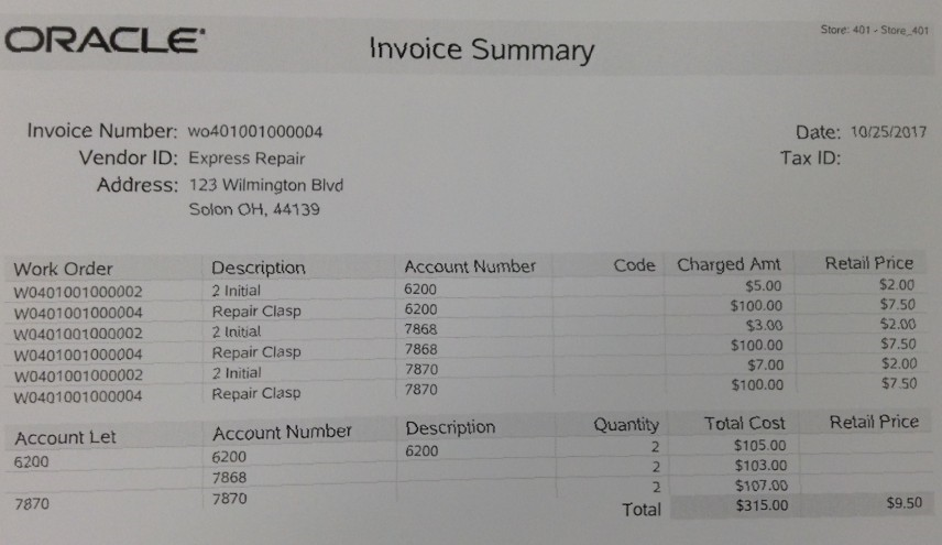 Printed Invoice Example