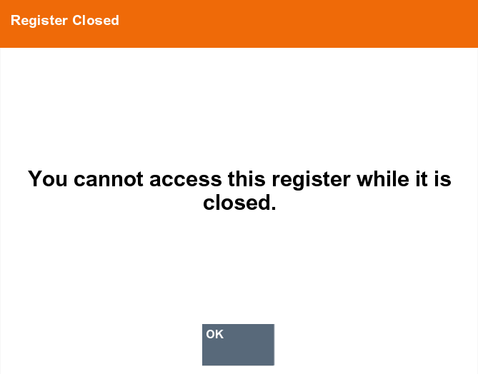 No Access Register Closed Message