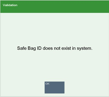 Safe Bag ID does not exist message