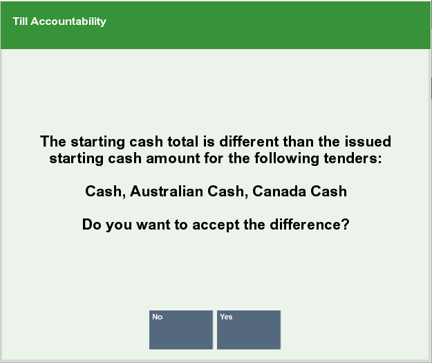 Starting Cash Difference Prompt