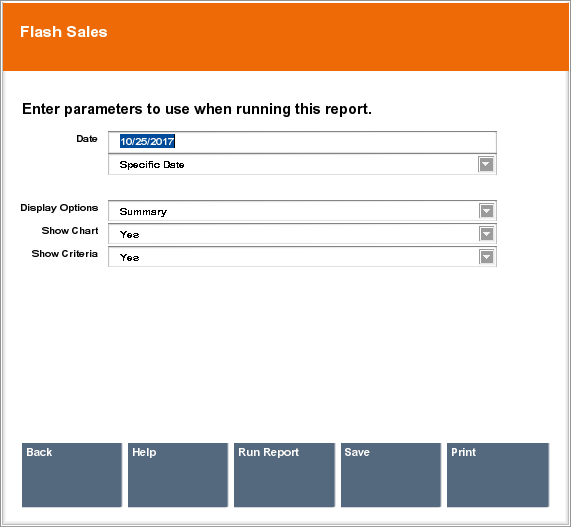 Criteria Entry Form for Flash Sales Summary Report