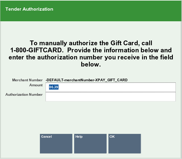 Gift Card Manual Authorization Prompt