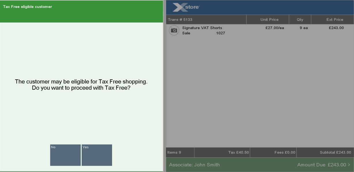 Tax Free Invoice Customer Prompt at Payment Time