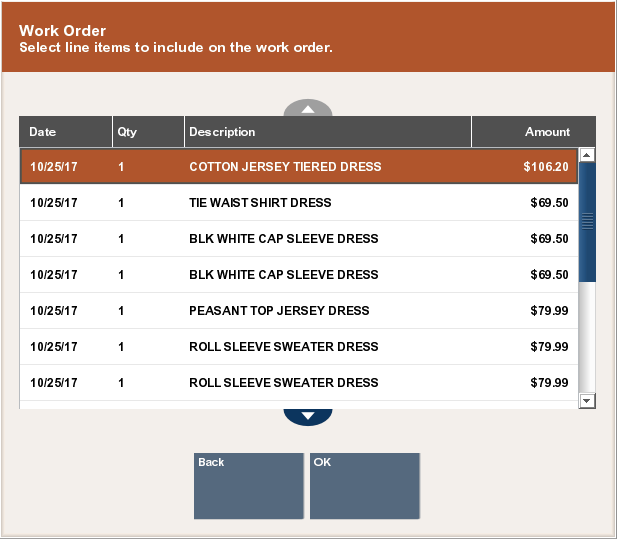 Work Order Customer History-Previous Items Purchased