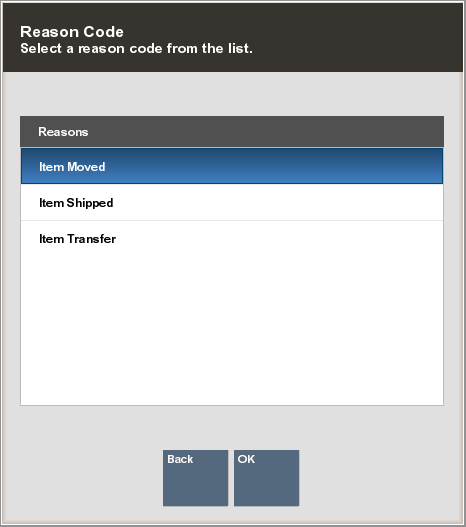List of Reasons for Transferring an Item