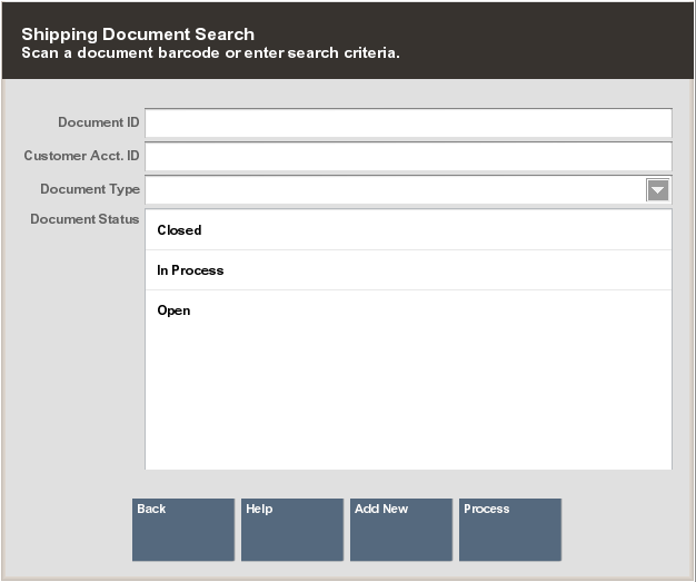 Shipping Document Search Form