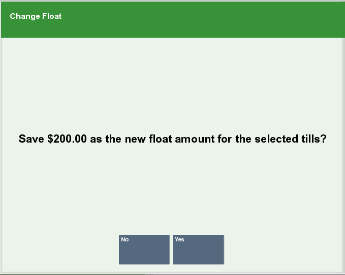 Confirm New Float Amount Prompt