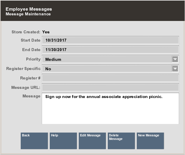 Employee Messages Maintenance Form - Deleting