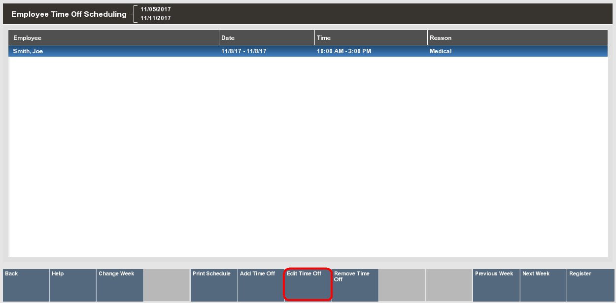 Employee Time Off Scheduling - Edit Time Off