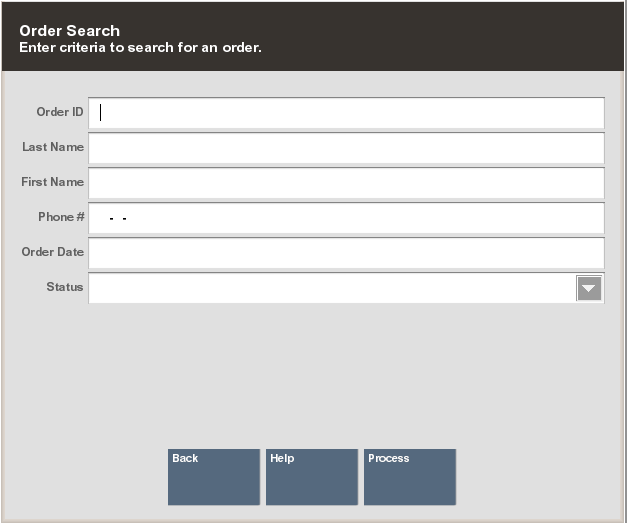 Order Search screen