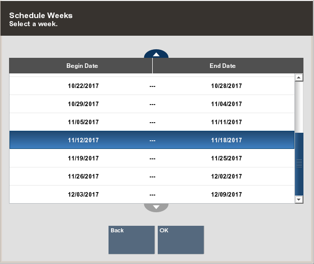 Schedule Weeks List