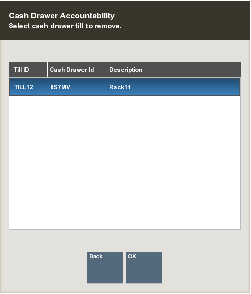 Select Cash Drawer Till to Remove