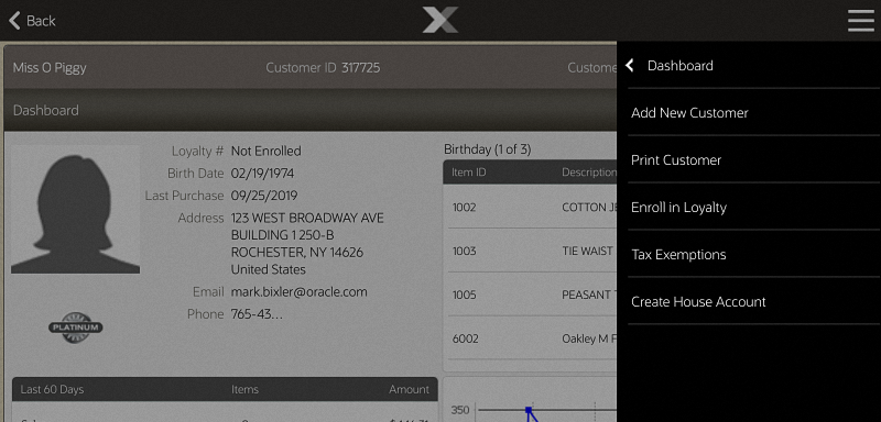 Customer Dashboard Context Menu