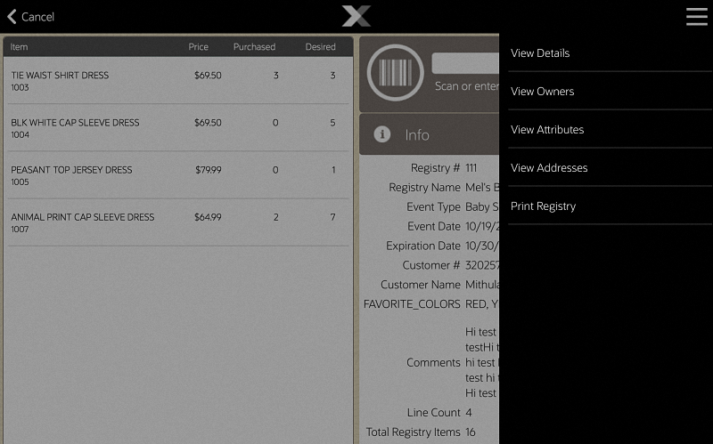 Gift Registry Context Menu