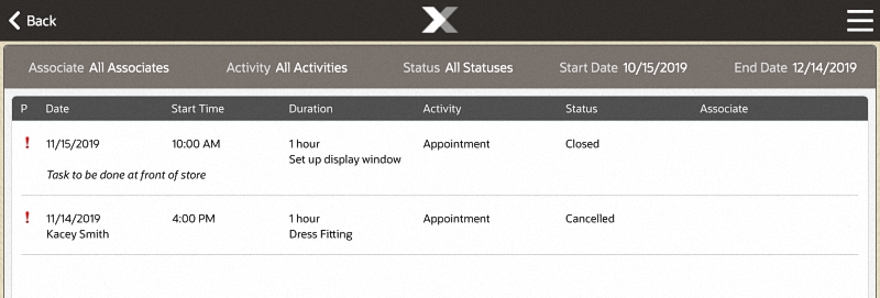 My Tasks Screen Showing Cancelled Task