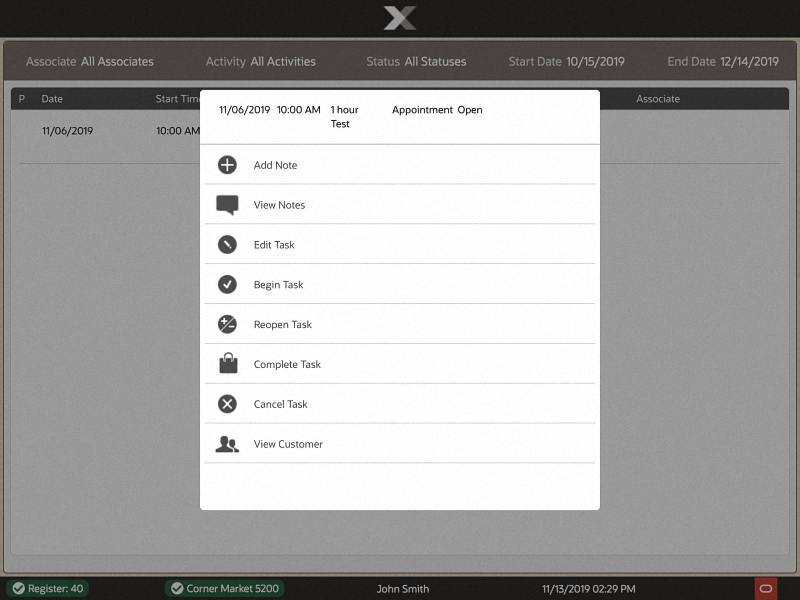 Task Options Menu