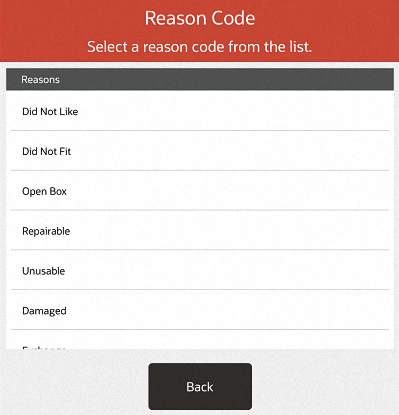 Mobile POS List of Return Reasons