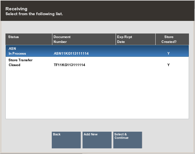 Receiving Document Search Results Form