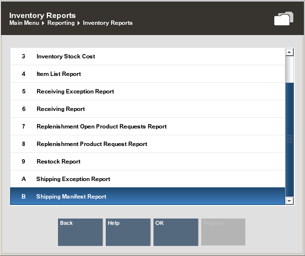 Shipping Manifest Report Menu Option